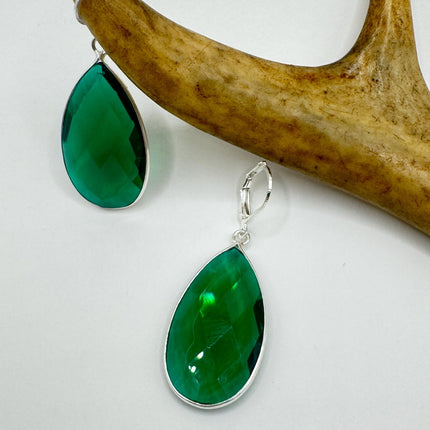 Vintage Green Glass Dangle Earrings Sterling Silver Leverbacks-Earrings-TomWayne Jewelers