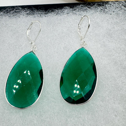 Vintage Green Glass Dangle Earrings Sterling Silver Leverbacks-Earrings-TomWayne Jewelers