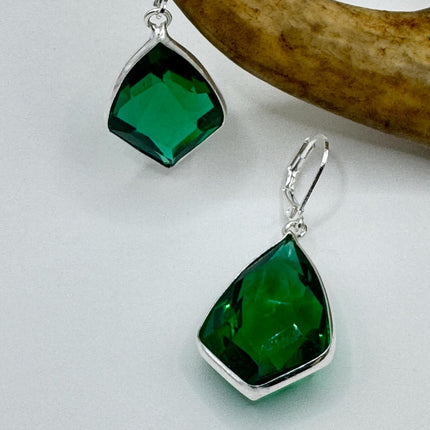 Vintage Green Glass Dangle Earrings Sterling Silver Leverbacks-Earrings-TomWayne Jewelers