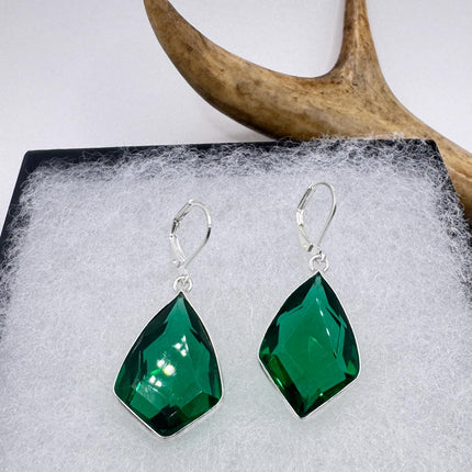 Vintage Green Glass Dangle Earrings Sterling Silver Leverbacks-Earrings-TomWayne Jewelers