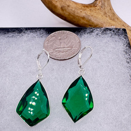 Vintage Green Glass Dangle Earrings Sterling Silver Leverbacks-Earrings-TomWayne Jewelers