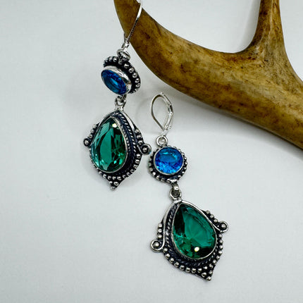Vintage Green Aqua Glass Dangle Earrings Sterling Silver Leverbacks-Earrings-TomWayne Jewelers