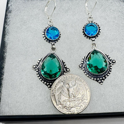 Vintage Green Aqua Glass Dangle Earrings Sterling Silver Leverbacks-Earrings-TomWayne Jewelers