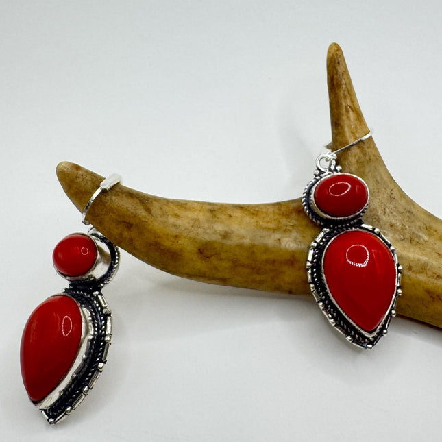 Vintage Red Coral Glass Silver Earrings | 925 sterling Silver Lever Backs