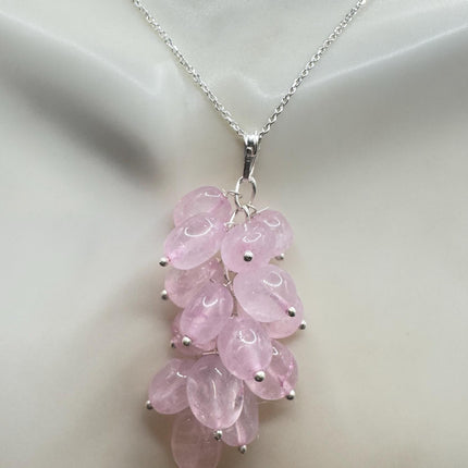Vintage Rose Quartz Choker - Sterling Silver Necklace Pink Gemstone Jewelry-Necklaces-TomWayne Jewelers