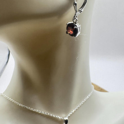 vintage red garnet set 925 sterling silver necklace and earrings-TomWayne Jewelers