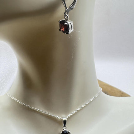 vintage red garnet set 925 sterling silver necklace and earrings-TomWayne Jewelers