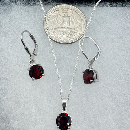 vintage red garnet set 925 sterling silver necklace and earrings-TomWayne Jewelers