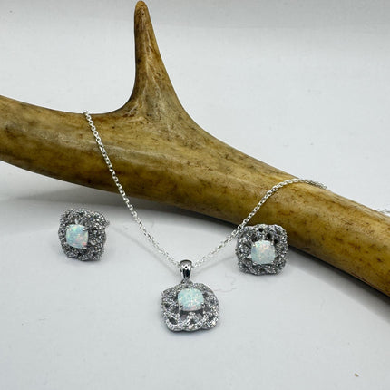 Vintage Blue Fire Opal Set 925 sterling Silver Necklace and Earrings-TomWayne Jewelers