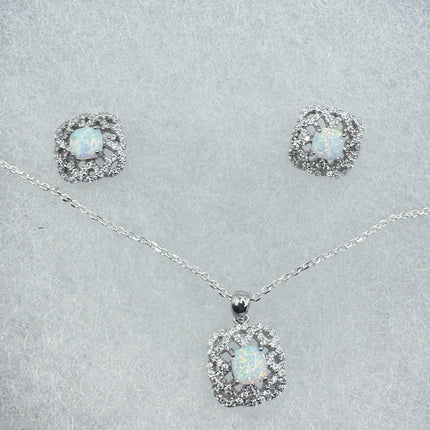 Vintage Blue Fire Opal Set 925 sterling Silver Necklace and Earrings-TomWayne Jewelers