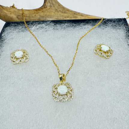 Vintage Blue Fire Opal Set Gold 925 sterling Silver Necklace and Earrings-TomWayne Jewelers