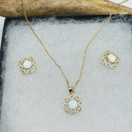 Vintage Blue Fire Opal Set Gold 925 sterling Silver Necklace and Earrings-TomWayne Jewelers