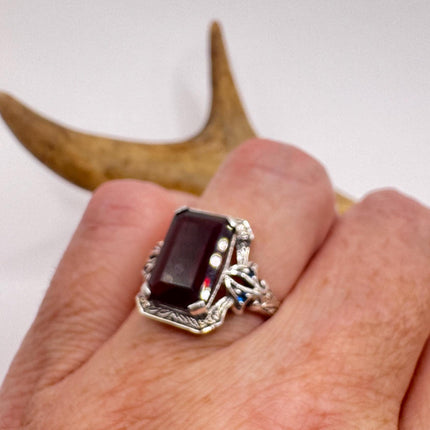Vintage 925 Sterling Silver Red Garnet Ring: Boho Cocktail-Rings-TomWayne Jewelers