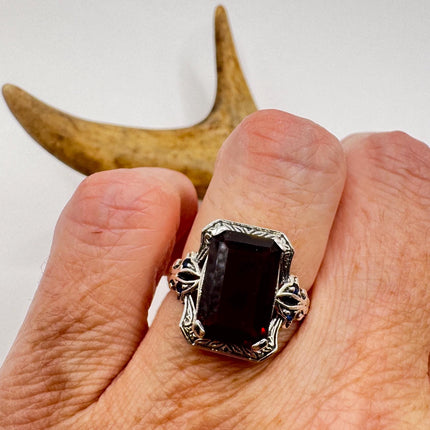 Vintage 925 Sterling Silver Red Garnet Ring: Boho Cocktail-Rings-TomWayne Jewelers