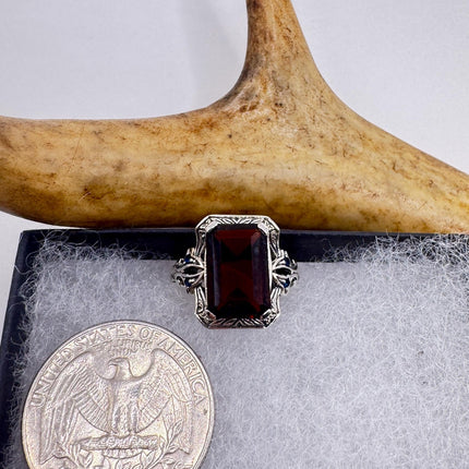 Vintage 925 Sterling Silver Red Garnet Ring: Boho Cocktail-Rings-TomWayne Jewelers