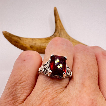 Vintage 925 Sterling Silver Red Garnet Ring: Boho Cocktail-Rings-TomWayne Jewelers