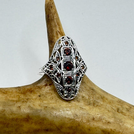 Vintage 925 Sterling Silver Red Garnet Ring: Boho Cocktail-Rings-TomWayne Jewelers