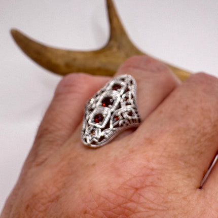 Vintage 925 Sterling Silver Red Garnet Ring: Boho Cocktail-Rings-TomWayne Jewelers