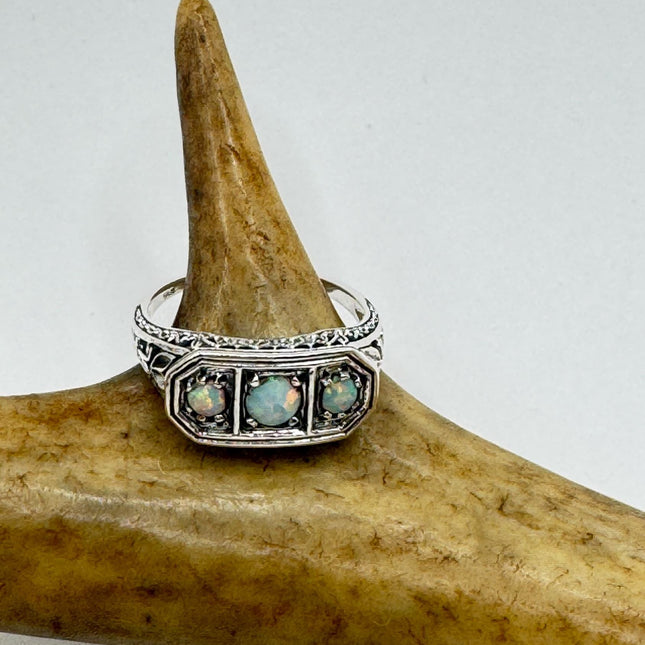 Vintage White Fire Opal Ring 925 Sterling Silver-Rings-TomWayne Jewelers