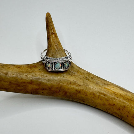 Vintage White Fire Opal Ring 925 Sterling Silver-Rings-TomWayne Jewelers