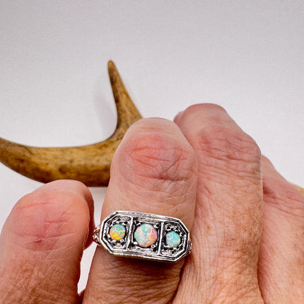 Vintage White Fire Opal Ring 925 Sterling Silver-Rings-TomWayne Jewelers