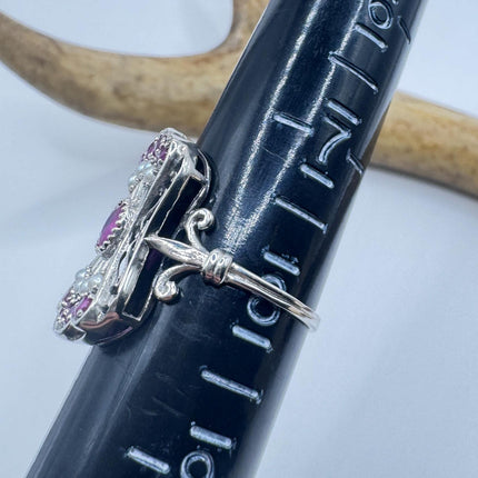 Vintage Red Ruby Pearl Ring 925 Sterling Silver-Rings-TomWayne Jewelers