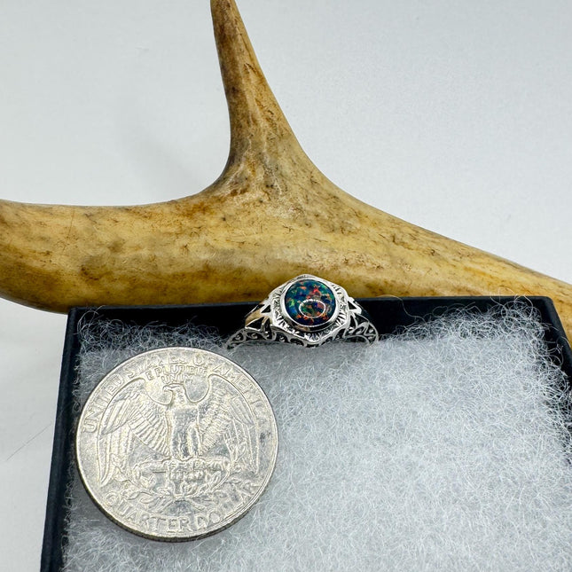 Vintage Black Fire Opal Ring 925 Sterling Silver-Rings-TomWayne Jewelers