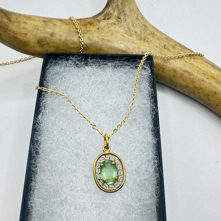 Vintage Green Crystal Gold Pendant Necklace | 12k GF Tiny-Necklaces-TomWayne Jewelers