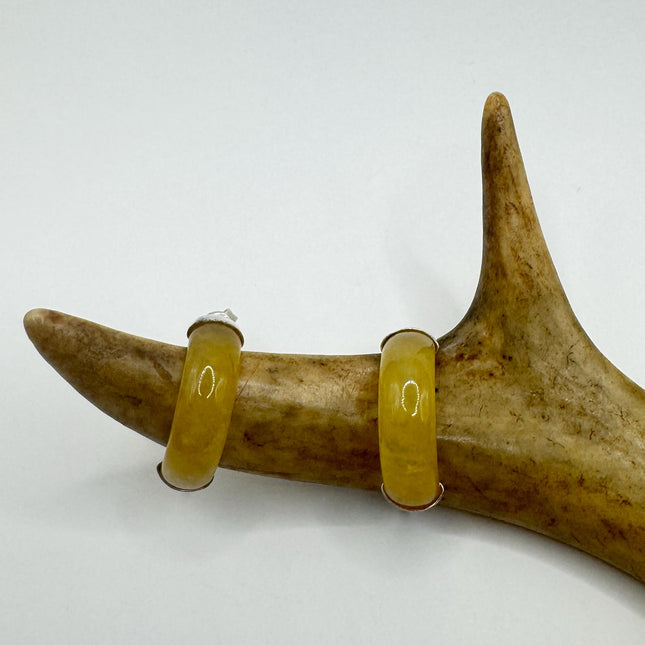 Vintage Yellow Jade Hoop Earrings: Sterling Silver Retro Jewelry