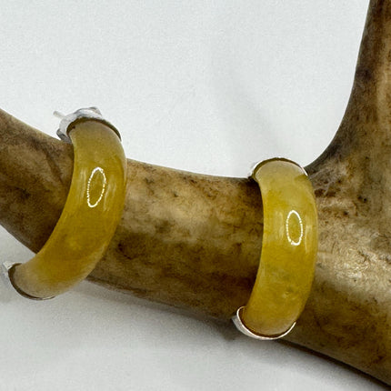 Vintage Yellow Jade Hoop Earrings: Sterling Silver Retro Jewelry-Earrings-TomWayne Jewelers