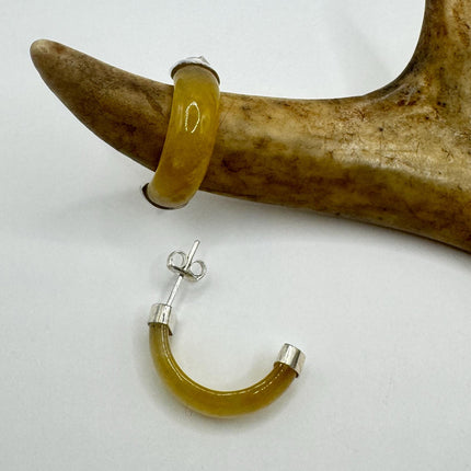 Vintage Yellow Jade Hoop Earrings: Sterling Silver Retro Jewelry-Earrings-TomWayne Jewelers