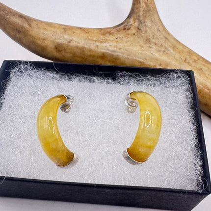 Vintage Yellow Jade Hoop Earrings: Sterling Silver Retro Jewelry-Earrings-TomWayne Jewelers