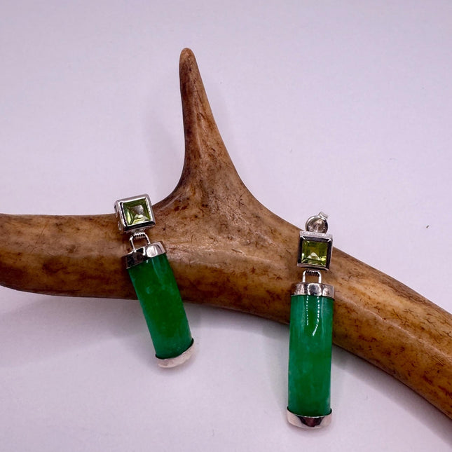 Vintage Green Jade Peridot 925 Sterling Silver Earrings