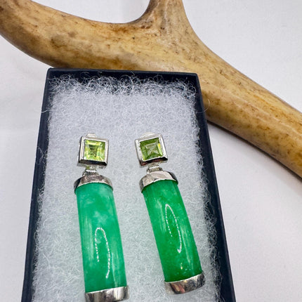 Vintage Green Jade Peridot 925 Sterling Silver Earrings-Earrings-TomWayne Jewelers