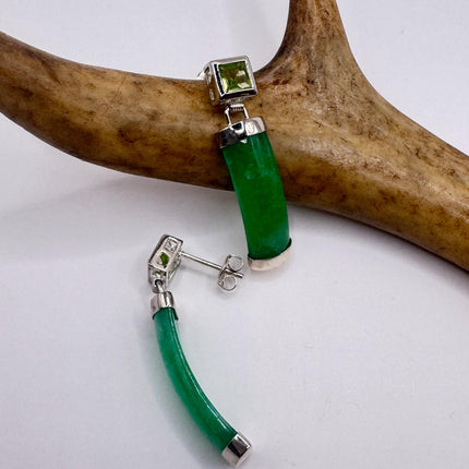 Vintage Green Jade Peridot 925 Sterling Silver Earrings-Earrings-TomWayne Jewelers