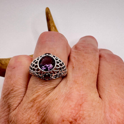 Vintage Purple Amethyst Ring Band 925 Sterling Silver-Rings-TomWayne Jewelers