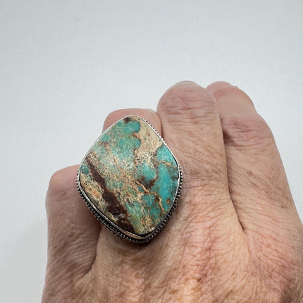 Vintage Green Turquoise Silver Bronze Ring: Statement Jewelry-Rings-TomWayne Jewelers