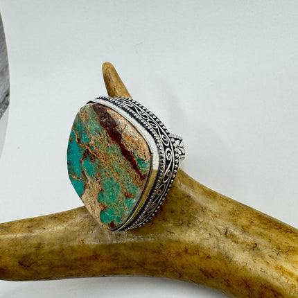 Vintage Green Turquoise Silver Bronze Ring: Statement Jewelry-Rings-TomWayne Jewelers