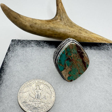 Vintage Green Turquoise Silver Bronze Ring: Statement Jewelry-Rings-TomWayne Jewelers