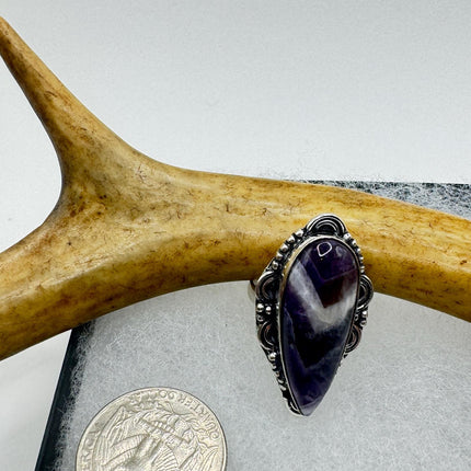 Vintage Purple Amethyst Cocktail Ring Silver Statement Ring-Rings-TomWayne Jewelers