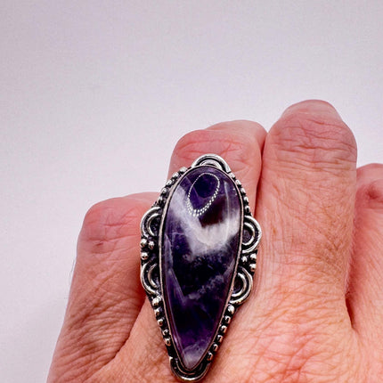 Vintage Purple Amethyst Cocktail Ring Silver Statement Ring-Rings-TomWayne Jewelers