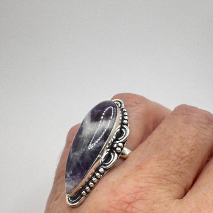 Vintage Purple Amethyst Cocktail Ring Silver Statement Ring-Rings-TomWayne Jewelers