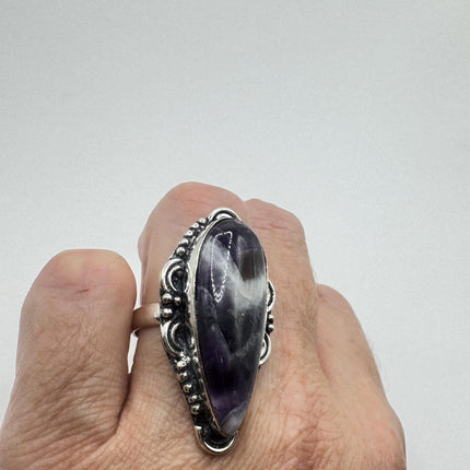 Vintage Purple Amethyst Cocktail Ring Silver Statement Ring-Rings-TomWayne Jewelers