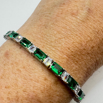 Vintage Green Cubic Zirconia Bracelet: 925 Sterling Silver Minimalist Gemstone-Bracelets-TomWayne Jewelers