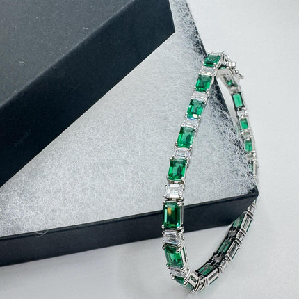 Vintage Green Cubic Zirconia Bracelet: 925 Sterling Silver Minimalist Gemstone-Bracelets-TomWayne Jewelers