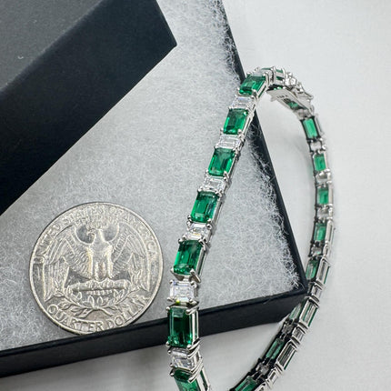 Vintage Green Cubic Zirconia Bracelet: 925 Sterling Silver Minimalist Gemstone-Bracelets-TomWayne Jewelers