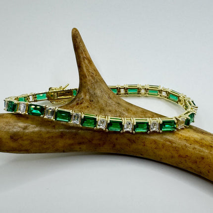 Vintage Green Cubic Zirconia Bracelet: Gold 925 Sterling Silver Minimalist Gemstone-Bracelets-TomWayne Jewelers