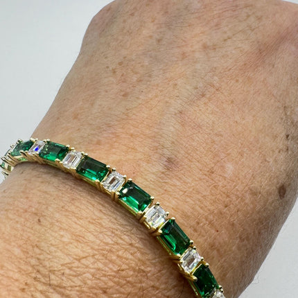 Vintage Green Cubic Zirconia Bracelet: Gold 925 Sterling Silver Minimalist Gemstone-Bracelets-TomWayne Jewelers