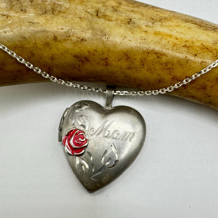Vintage Etched Heart Photo Locket: 925 Sterling Silver Necklace-Lockets-TomWayne Jewelers
