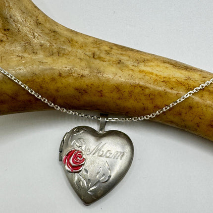 Vintage Etched Heart Photo Locket: 925 Sterling Silver Necklace-Lockets-TomWayne Jewelers